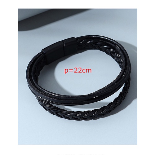 LRC Gelang Tangan Fashion Black Leather Braided Alloy Y65194