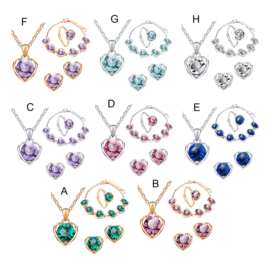 Hu Hu Hu Hu Hu Alat Bantu Pasang Kacamata♡ 4pcs / Set Kalung Anting Cincin Gelang Desain Hati Aksen Glitter Kristal Imitasi Bahan Alloy Gaya Vintage Untuk Pesta