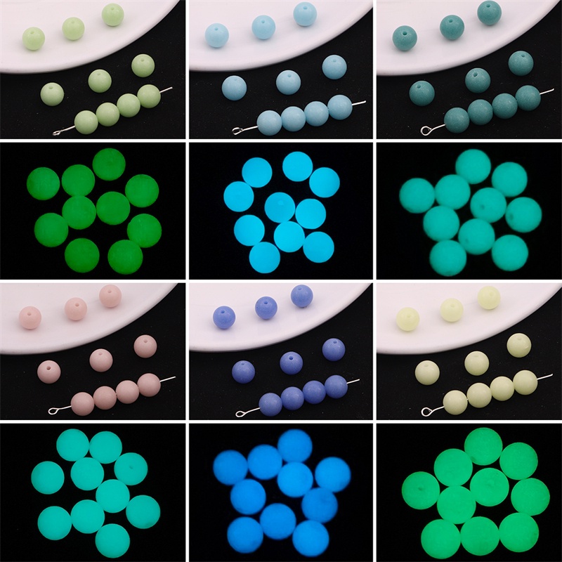 6 / 8mm Manik-Manik Kaca Luminous Glow In The Dark Untuk Membuat Perhiasan Gelang Kalung DIY Lubang 1mm