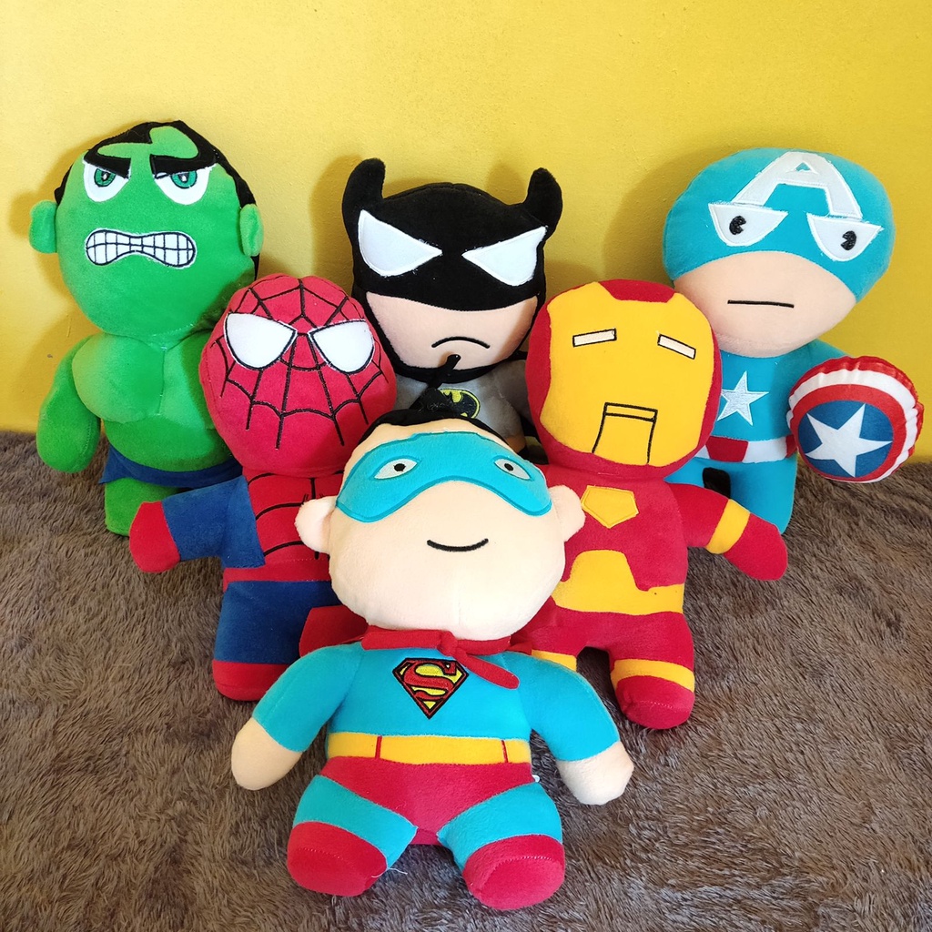 Boneka Super Hero Batman Superman Spiderman Iron Man Captain A Tinggi 35cm Berlabel SNI