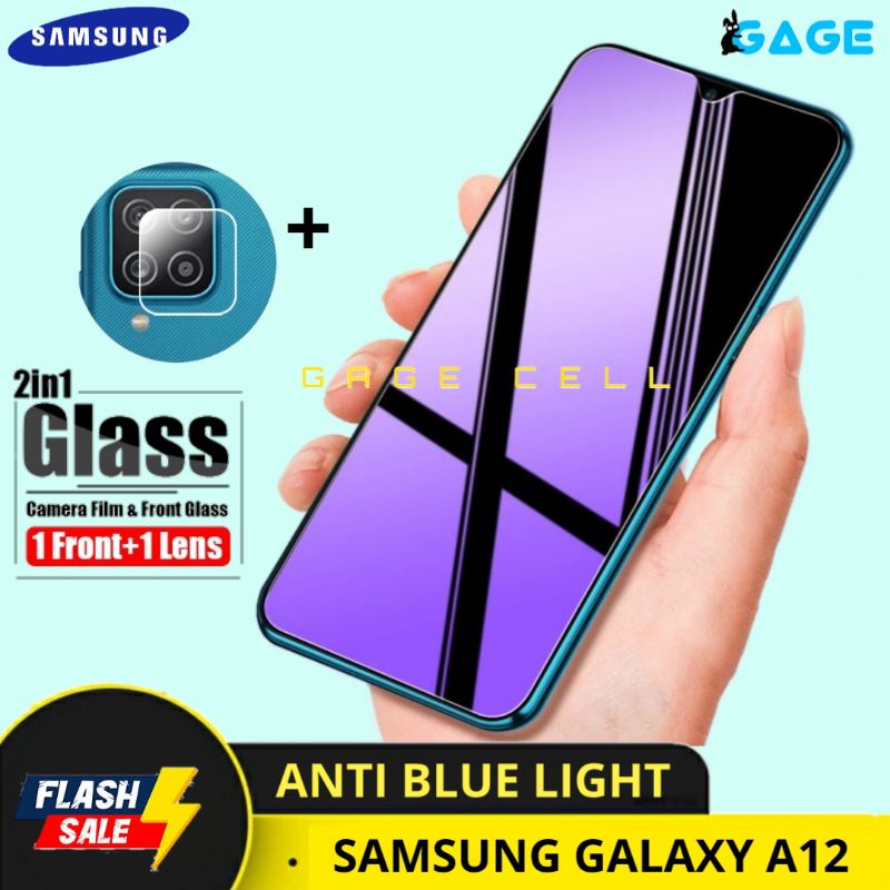 2in1 TEMPERED GLASS ANTI BLUE LIGHT SAMSUNG GALAXY A12 TG ANTI GORES RADIASI FULL LAYAR SCREEN