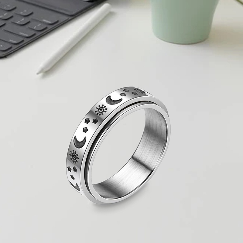 Fancyqube Fancycube Cincin Rantai Bulan Bintang Bahan Stainless Steel Anti Stress Untuk Wanita