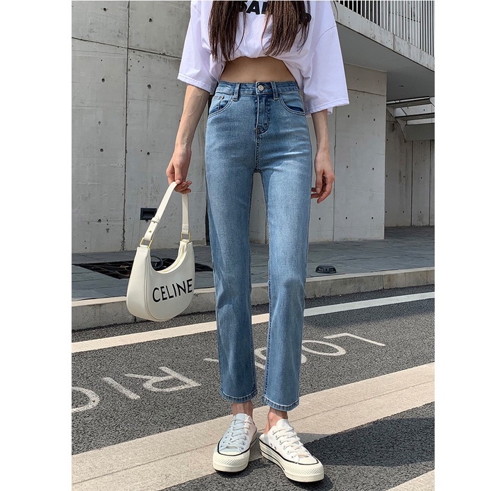 Celana Jeans Boyfriend Wanita Highwaist Korea Style Biru