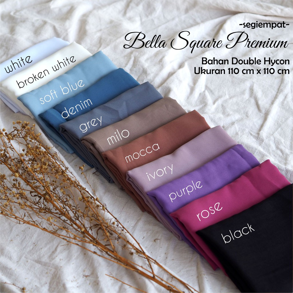 Bella Square Double Hycon By Reyscarf Premium Eksklusif Elegant Jahit Tepi Rapi Banyak Warna Luxury