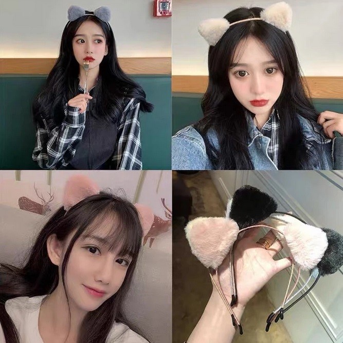 Bando wanita telinga kucing lucu korea bahan halus lembut