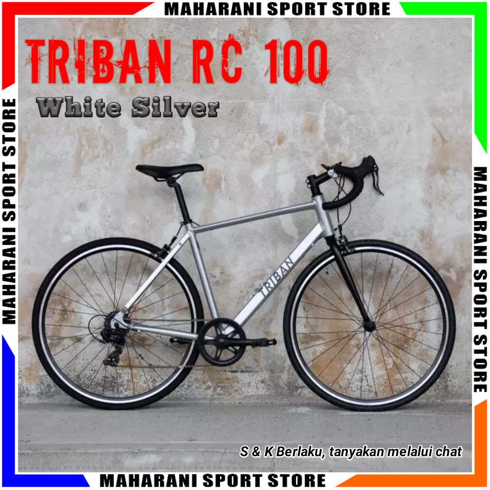 Sepeda Balap Murah BTWIN TRIBAN RC 100 7 Speed Dewasa Warna Putih Silver