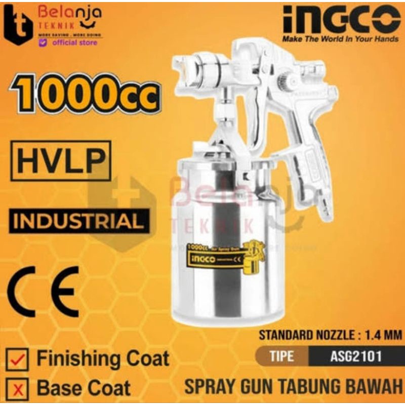 SPRAY GUN SEMPROTAN ANGIN CAT HVLP TABUNG BAWAH 1000CC INGCO BONUS 2 SET SARUNG TANGAN INGCO