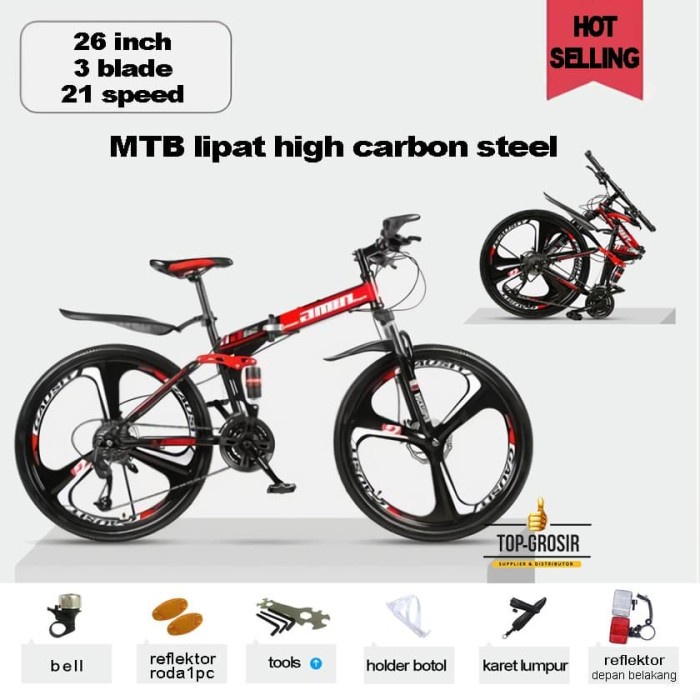 Sepeda lipat mtb 26 inch 21 speed gunung high carbon steel AMIN