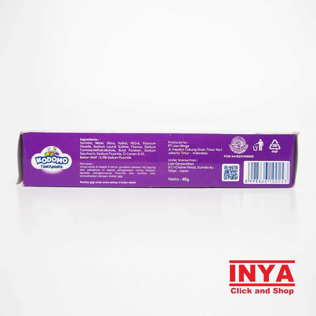 KODOMO TOOTHPASTE GRAPE 45gr - Pasta Gigi Anak - Odol