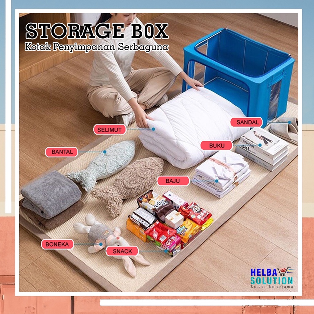 STORAGE BOX Karakter 66 Liter Tempat Penyimpanan Pakaian Selimut Bedcover Kotak Lipat Serbaguna Double Zipper Large Container Box