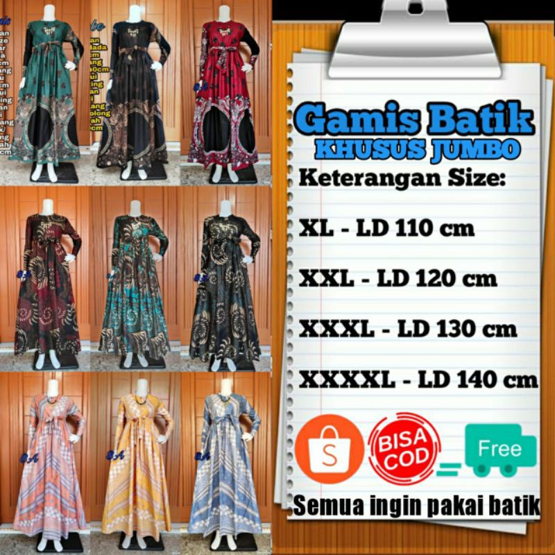 GAMIS BATIK JUMBO LD 110 LD 120 LD 130 LD 140 SUPER JUMBO MOTIF TERBARU 2020 TERLARIS|BISA COD