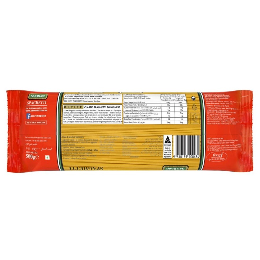 MIE PASTA SPAGHETTI SAN REMO 500GR GANDUM DURUM BPOM RI