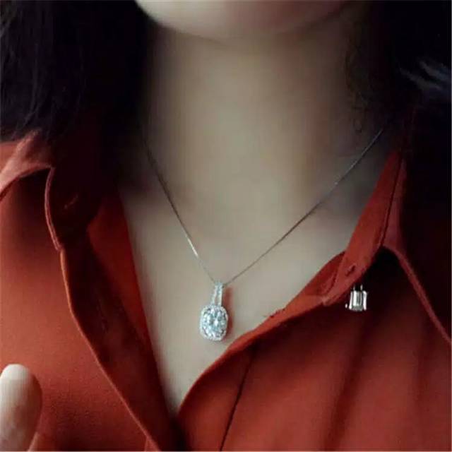 Kalung rantai sterling silver liontin persegi