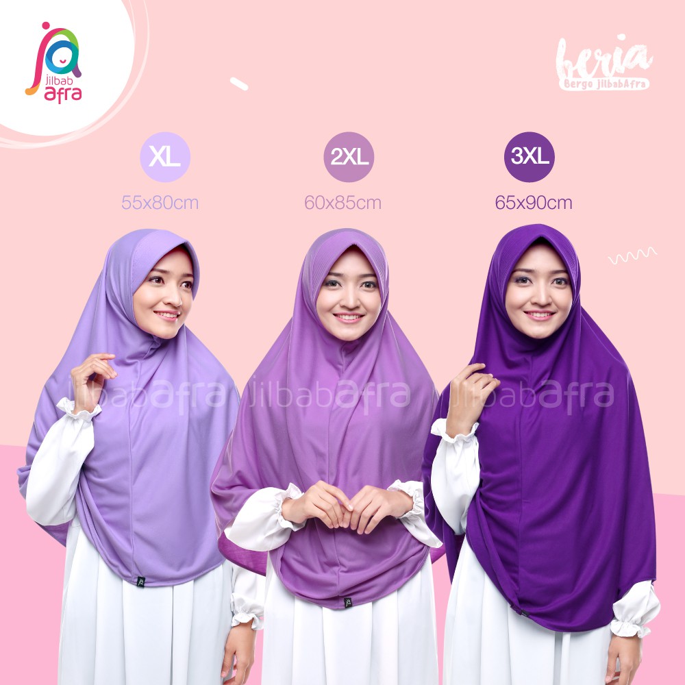 Jilbab Beria Size XL - Bergo Jilbab Afra (Arfa) - Hijab Instan Bahan Kaos, Adem, Lembut &amp; Nyaman