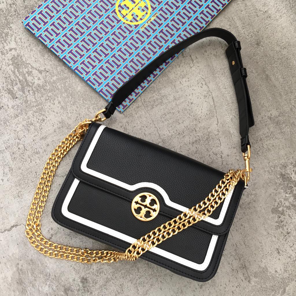 Tas Tory Burch Chelsea Color Block Convertible Shoulder Bag Hitam ORI  Pesta Kulit Asli Cewek Kado