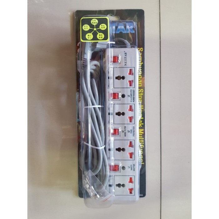 colokan listrik stop kontak nestar 3/4/5/6 lubang+saklar+sekering/fuse