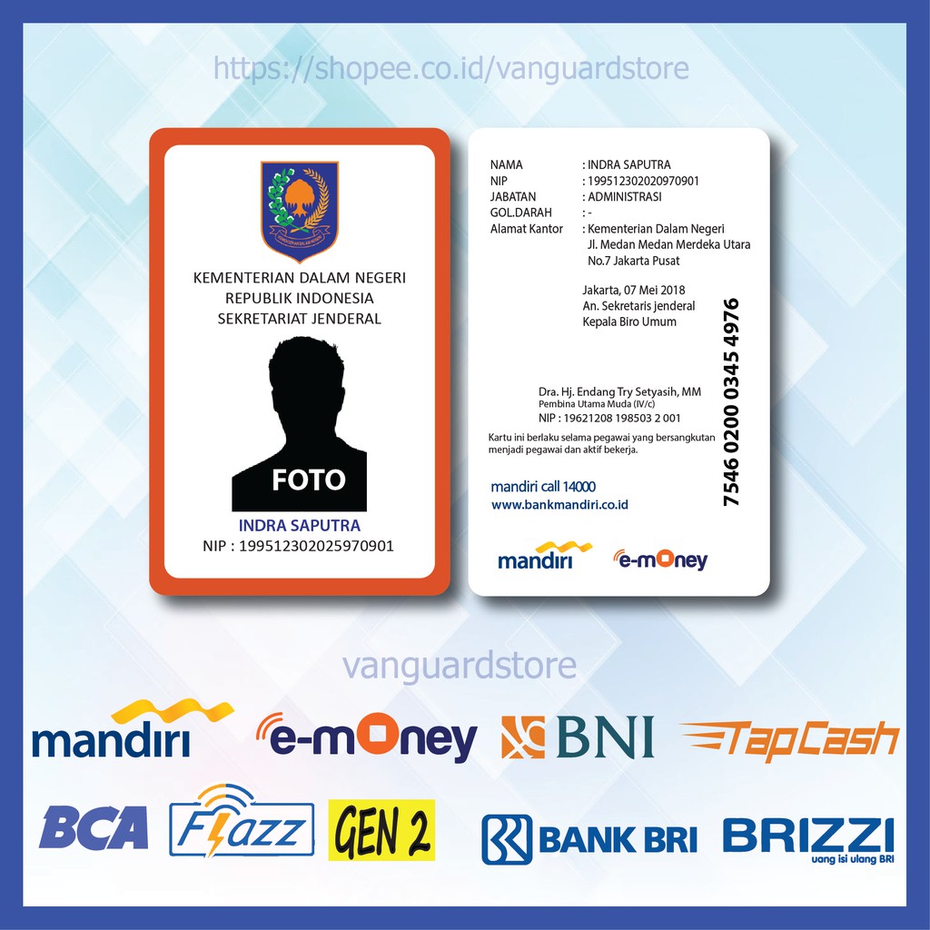 KARTU E MONEY E TOLL KARTU KEMENDAGRI MANDIRI ID CARD 7 EMONEY MANDIRI FLAZZ TAPCASH BRIZZI-2 SISI