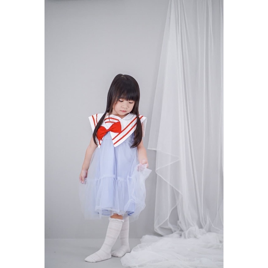 Promo !! Dress anak perempuan import - dress sailor olive ribbon import uk 3-5thn (pink,biru)