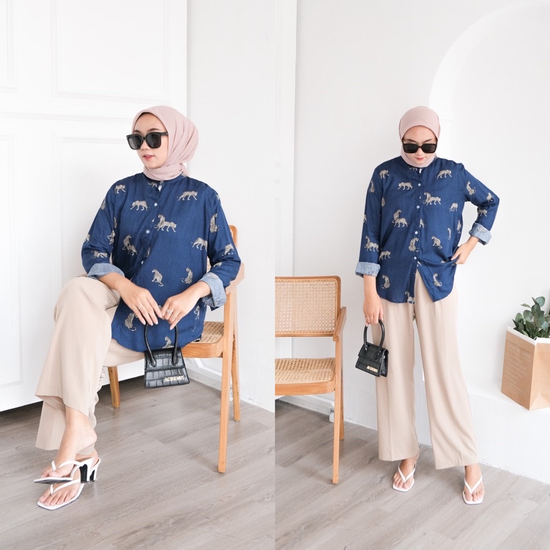 Floral.id Nara Shirt-Leopard HM Navy
