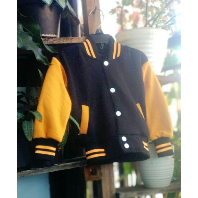 Jaket baseball anak Jaket varsity anak 1-12 tahun hitam kuning