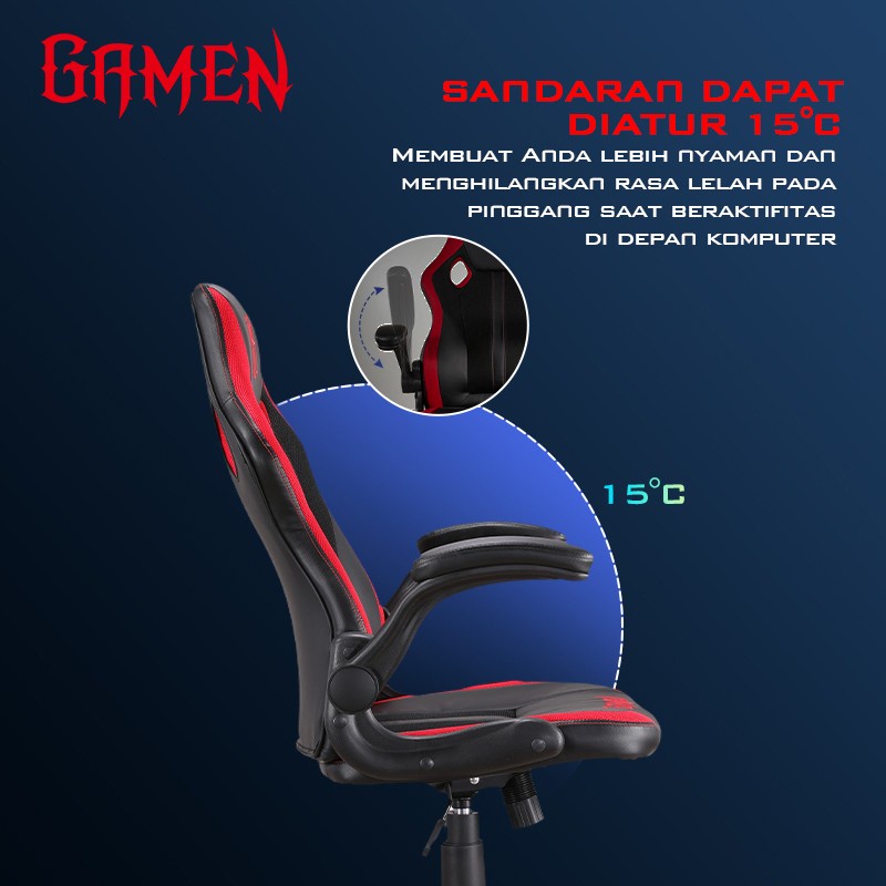 GAMEN Gaming Chair Thronus Black + Red | Kursi Gaming Premium Quality