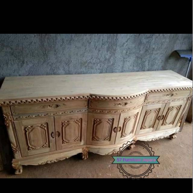 Bufet/ Bupet panjang pembatas ruangan kayu jati - Lemari pendek meja Tv ukir Jepara - Unfinished