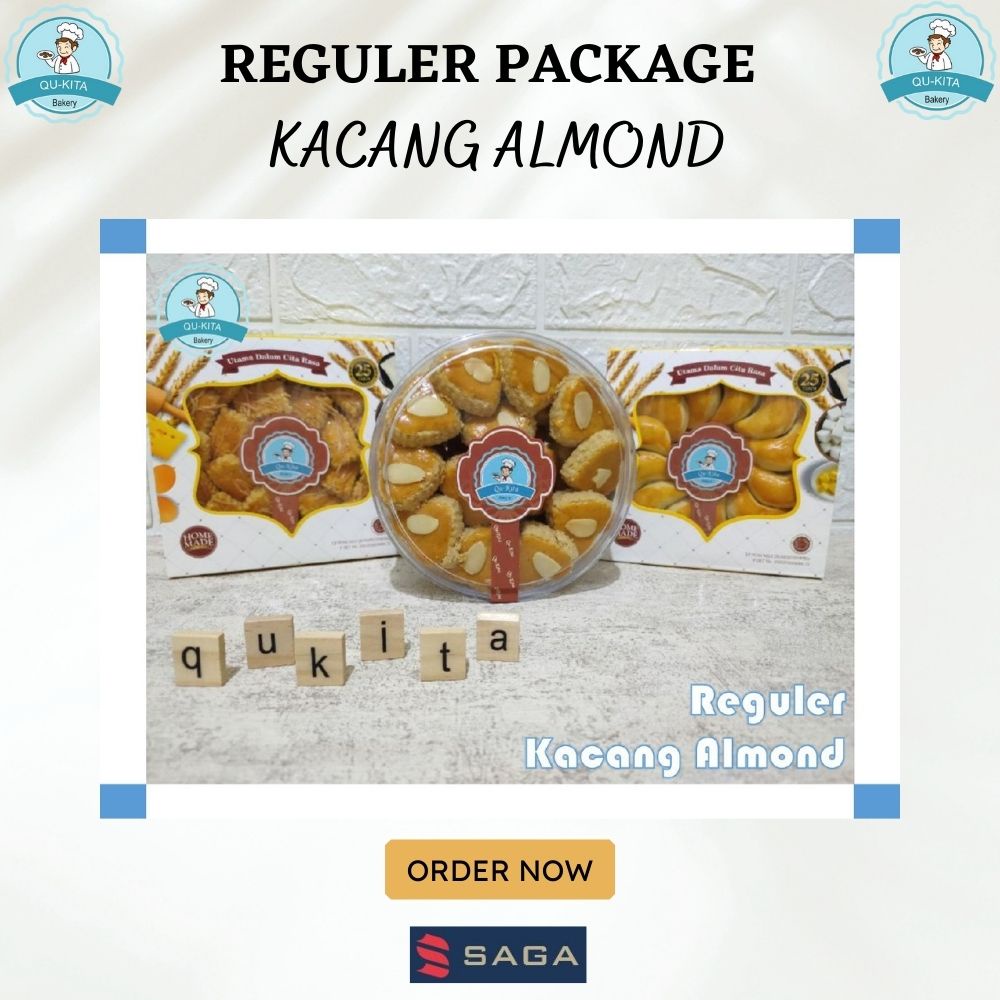 

Kue Kering Reguler / Kue Lebaran Package Reguler Package Varian Kacang Almond Qu-Kita Bakery