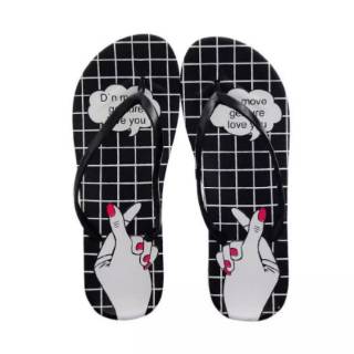  Sandal  Jepit  wanita  love for you warna  hitam  putih bahan 