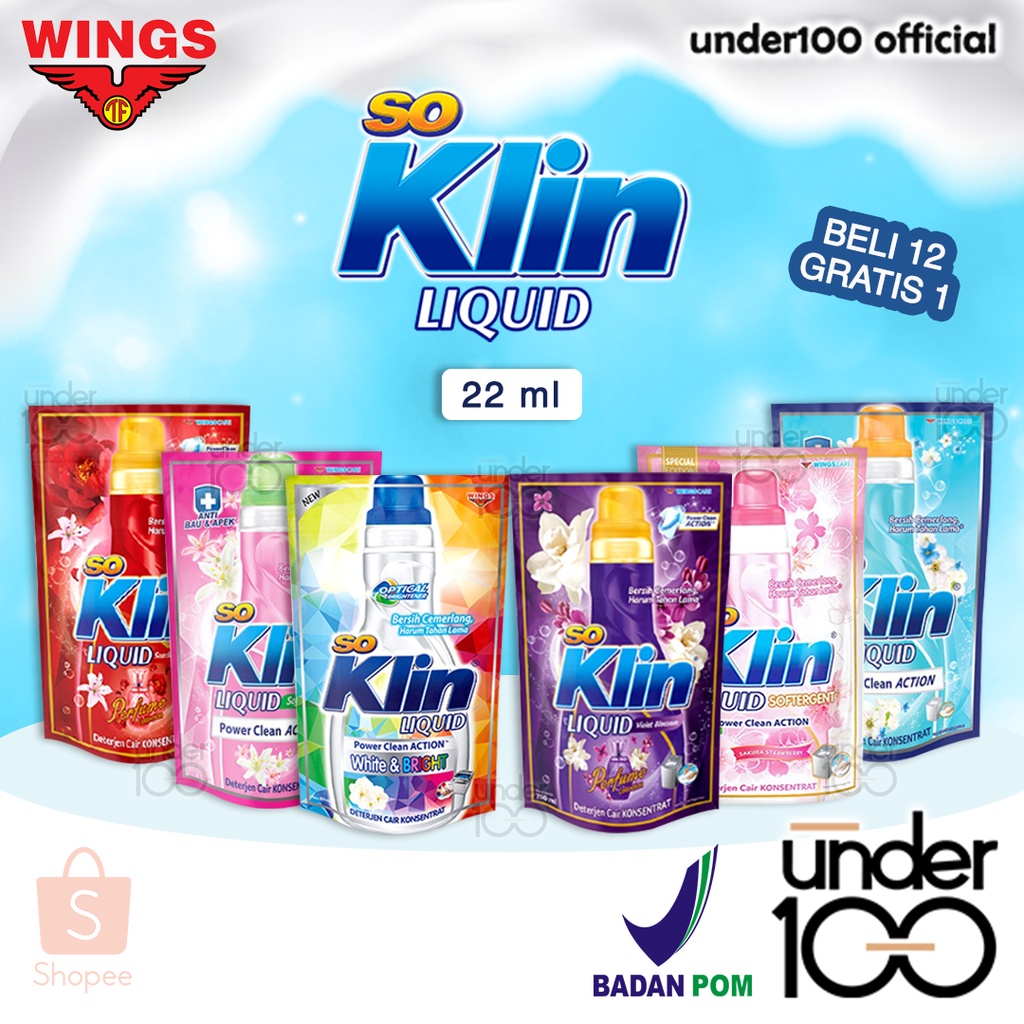 ❤ UNDER100 ❤ 1 RENTENG 12 SACHET  So Klin Liquid Softergent Liquid 22ml | Soklin | Deterjen Detergen Cair | 22ml