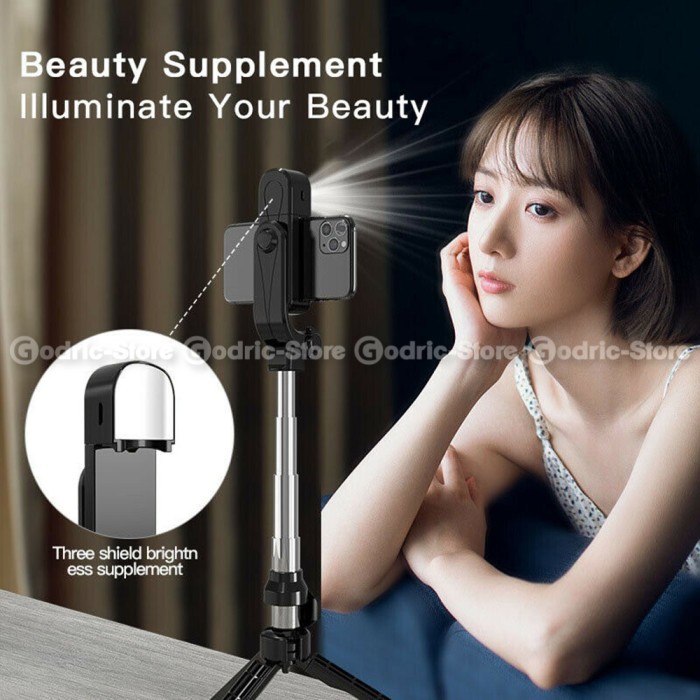 XT10S Bluetooth 3 in 1 Tongsis / Tripod / Stand Holder HP Selfie + Lampu