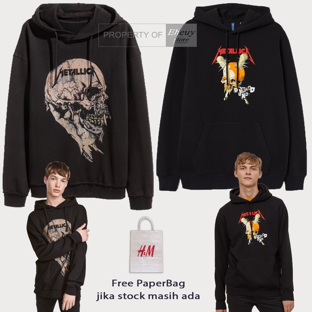 Hoodie H&amp;M Metallica Hitam Pria Wanita sweater hnm metallica