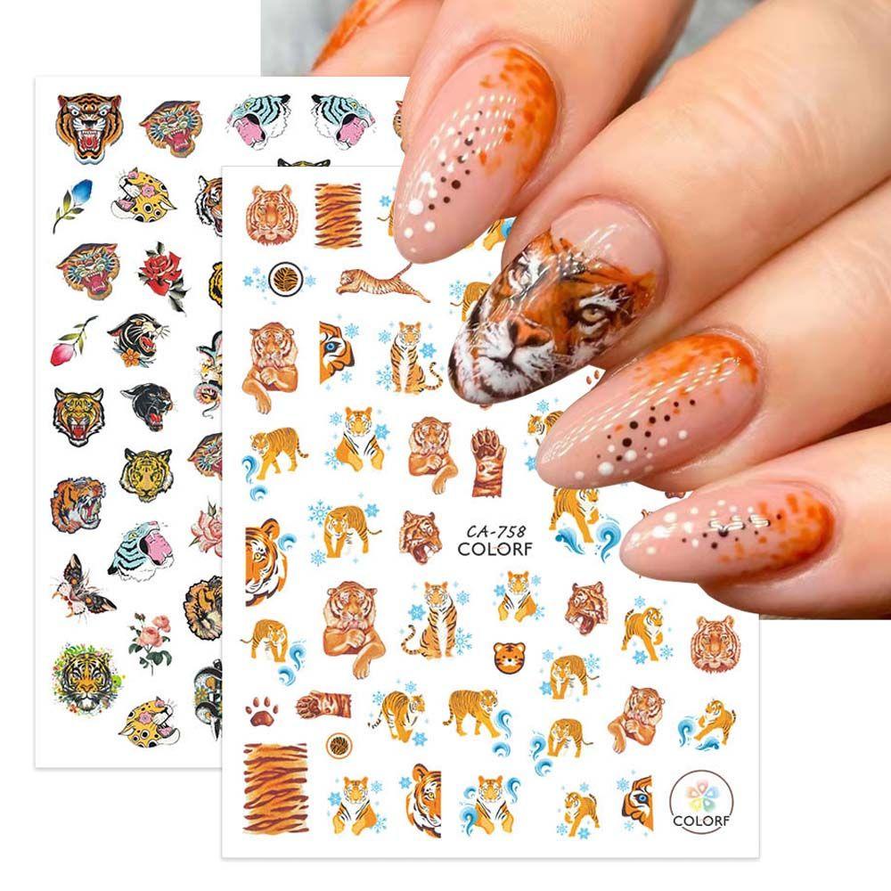 AUGUSTINA Agustina Stiker Nail Art Tahun Baru Decal Lucu2022Tahun Baru Retro DIY Alat Kuku