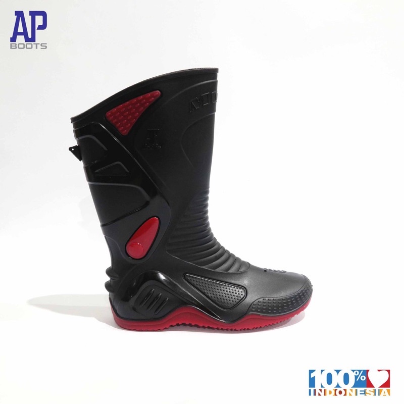 Sepatu Boot Bikers Moto 2 Black Red Hitam Merah