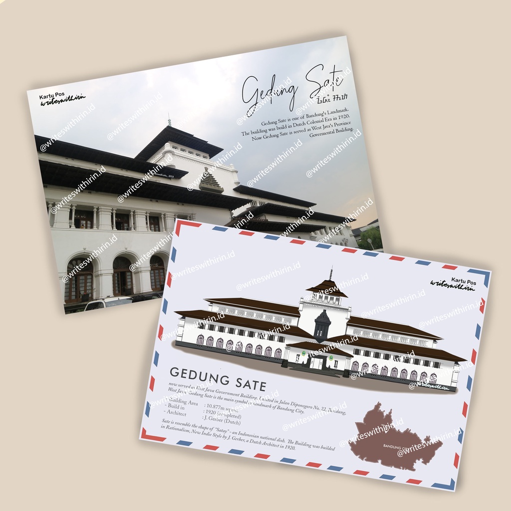 

(writeswithirin) Kartu Pos/ Post Card/ Postcard Gedung Sate, Bangunan Bersejarah Kota Bandung