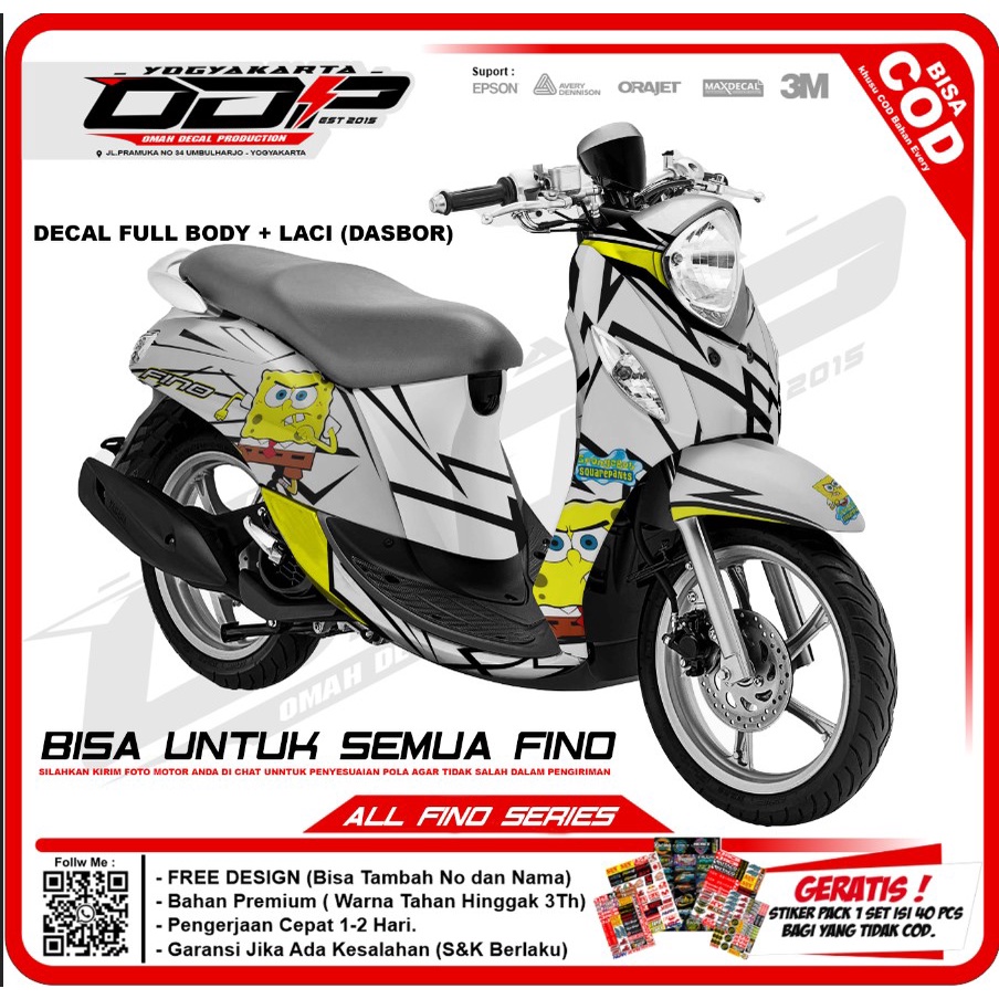 Jual Decal Stiker Yamaha Fino 125 Fi Custom Full Body Dekal Sticker Logo Striping Motor Motif Sposbob Indonesia Shopee Indonesia