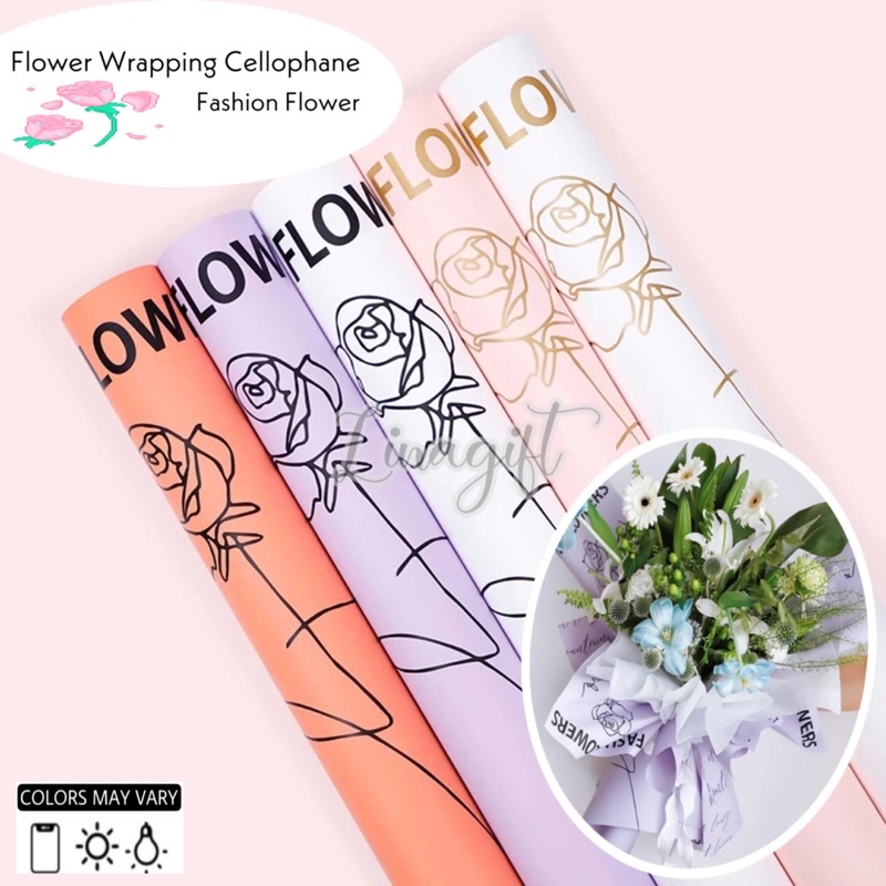 ( 5 Lembar ) FASHION FLOWER - FLOWER WRAPPING PAPER KOREAN PLASTIC CELLOPHANE KERTAS BUNGA / BUNGKUS BUKET - FLORIST ROMATIC CLASSIC ROMANTIS