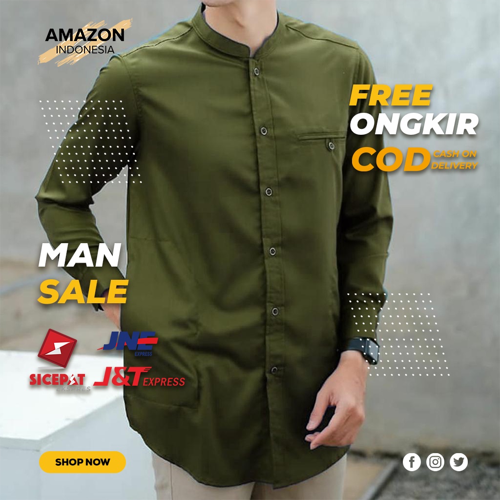 PAKAIAN ATASAN BAJU KOKO PRIA LENGAN PANJANG WARNA ARMY BAHAN TOYOBO ORIGINAL PREMIUM TERLARIS DAN TERMURAH