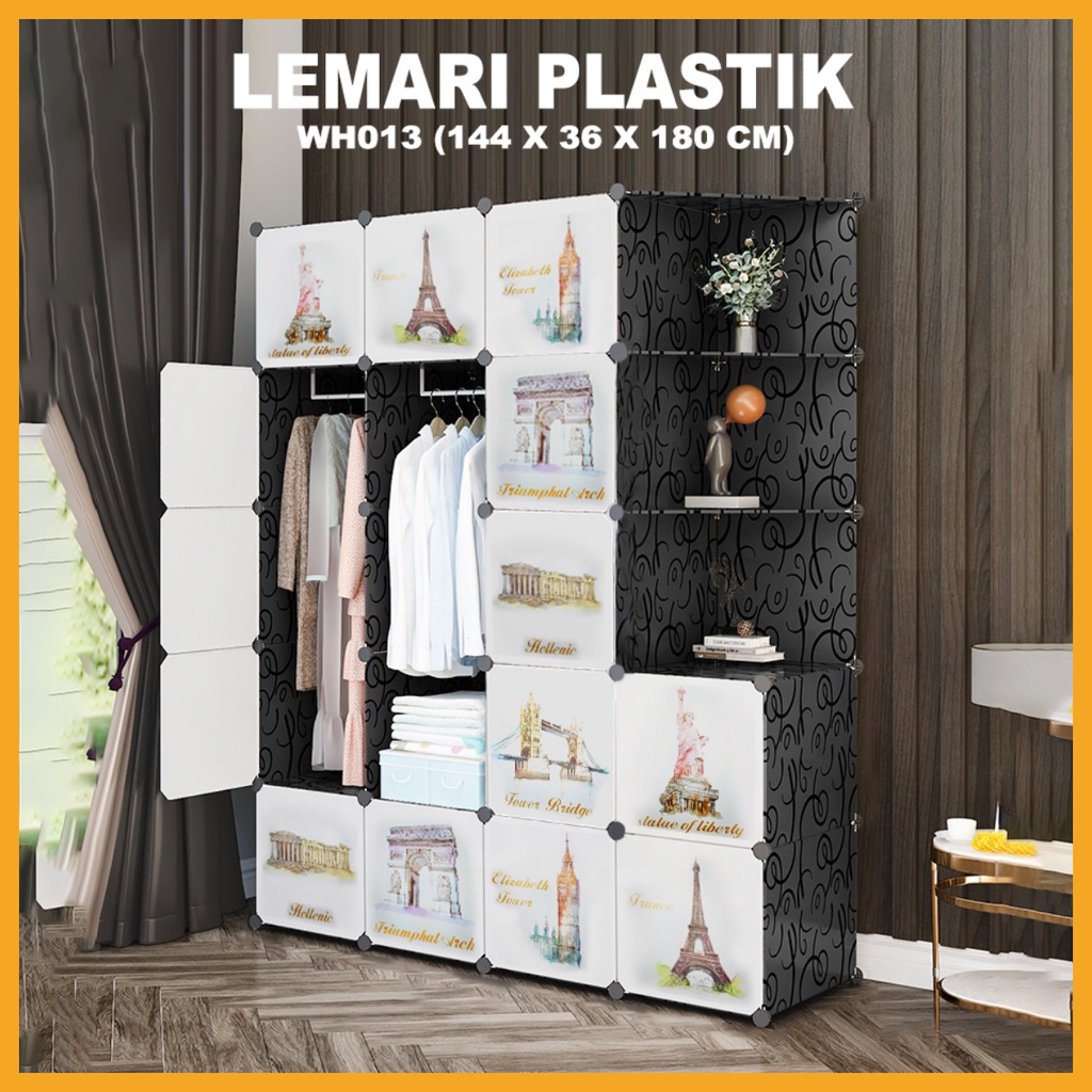 Lemari Plastik Resin 17 Pintu + 2 Gantungan + 3 RAK Kokoh Plastik Motif