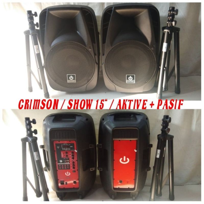 CRIMSON SHOW 15 Speaker Aktif + Pasif 15&quot; Komplit Stand Speaker + Mic