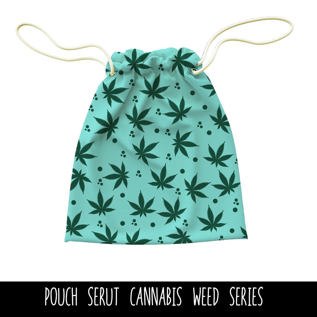 Full Print Pouch Serut Cannabis Weed Pattern Bisa Request Tulisan