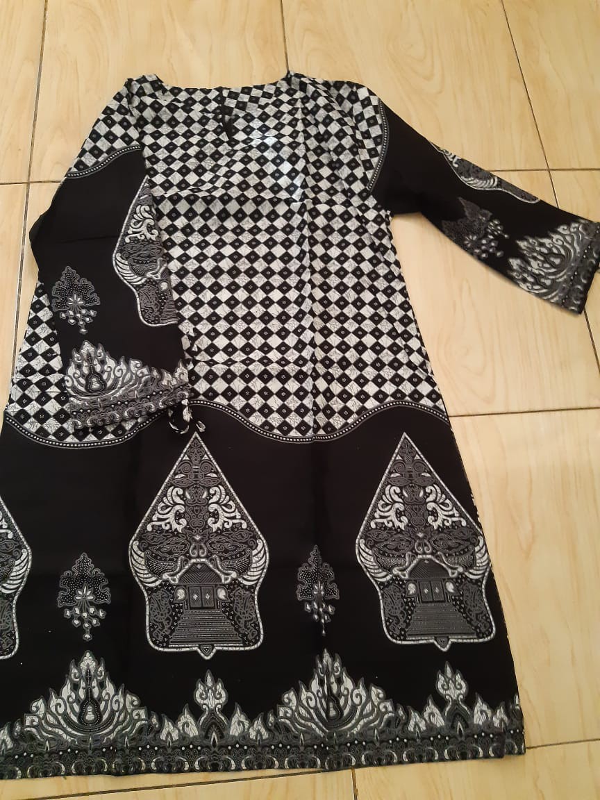 Couple Tunik V Wayang Serut Sogan Abu Coklat Kekinian Kerja Maura Tunic Batik Modern