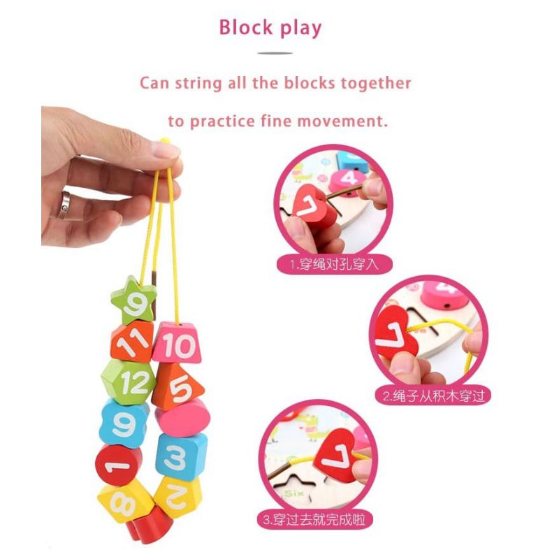 Mainan edukasi SETON CLOCK - Mainan Edukatif - Jam Puzzle Bentuk Meronce Angka - wooden toys