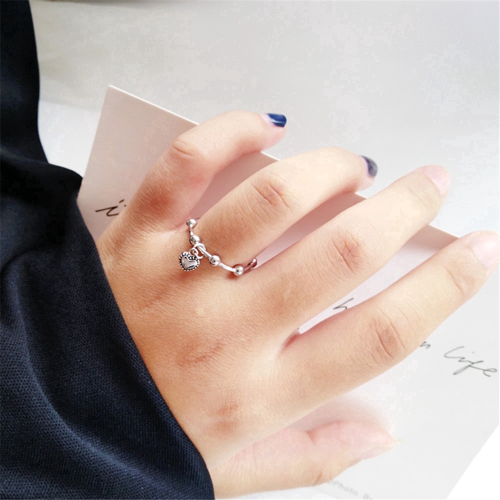 【COD Tangding】Retro Punk Heart Shape Pendant Rings Korea New Fashion Accessory