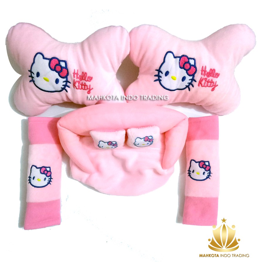 Bantal Jok Mobil Hello Kitty (HK) 3in1 / Bantal Leher Mobil HK Pink Hello Kitty / Tempat Tisu HK