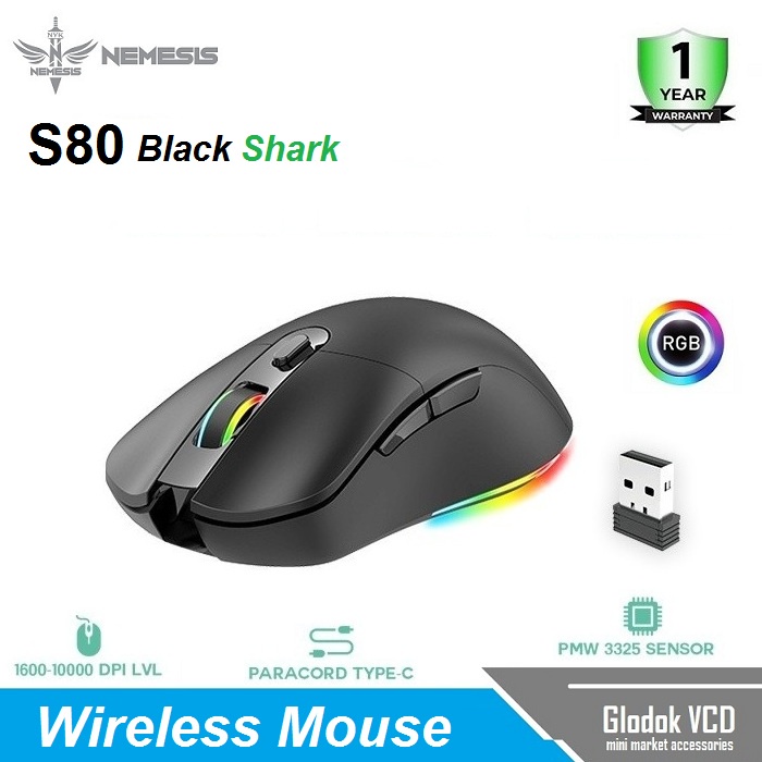 NYK Nemesis S80 Black Shark Mouse Gaming Dual Mode Wired &amp; Wireless