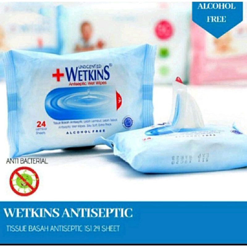 Tissue Basah Wetkins Antiseptic 24'S Tisu Basah Antiseptic Baby Wet Wipes Tisu Basah Bayi