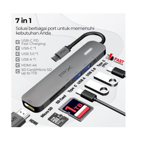 Type-c thunderbolt to Hdmi usb 3.0 micro tf sd card reader usb-c pd converter px 7in1 hub 4k 30hz 5Gbps 100w uch-70 uch70