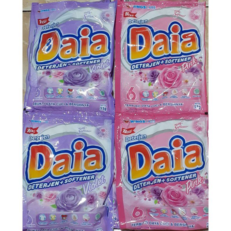 DAIA DETERJEN + SOFTENER PINK RENCENG 6 @55gr / daia renceng