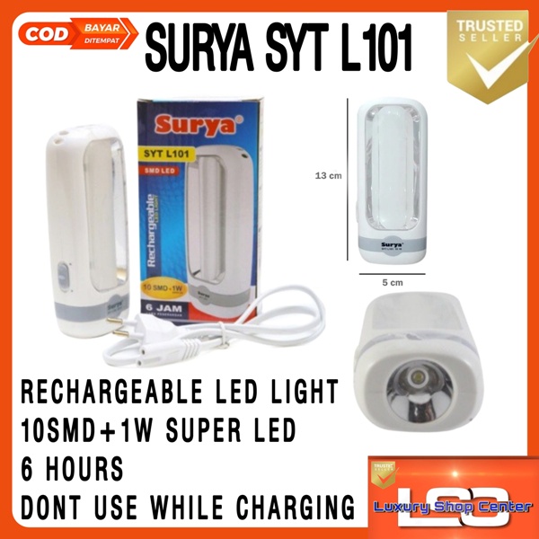 Lampu emergency Senter LED SURYA + Emergency SYT L101 Rechargeable Flashlight