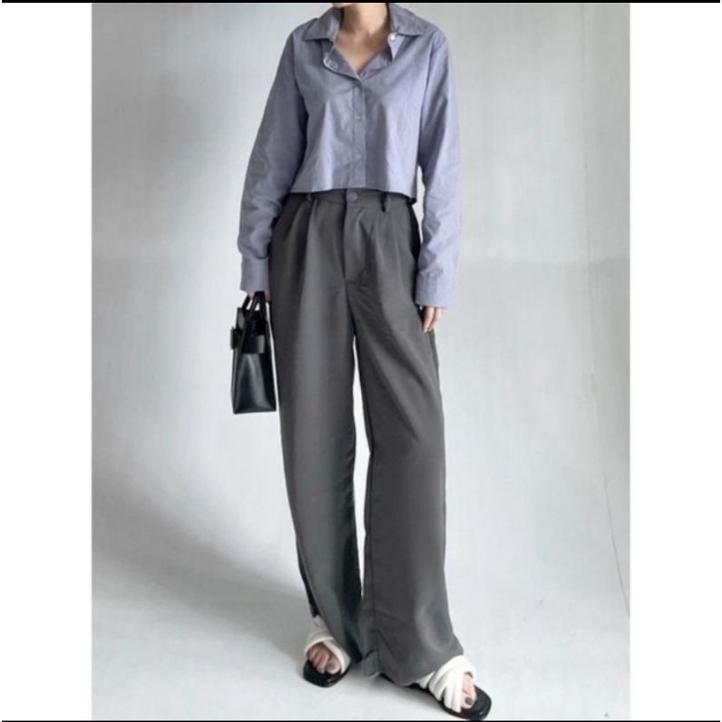 Celana Kulot Cringkle Highwaist Wanita Loose